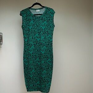 Zara Green Black Sheath Midi Dress Sleeveless Crew Neck